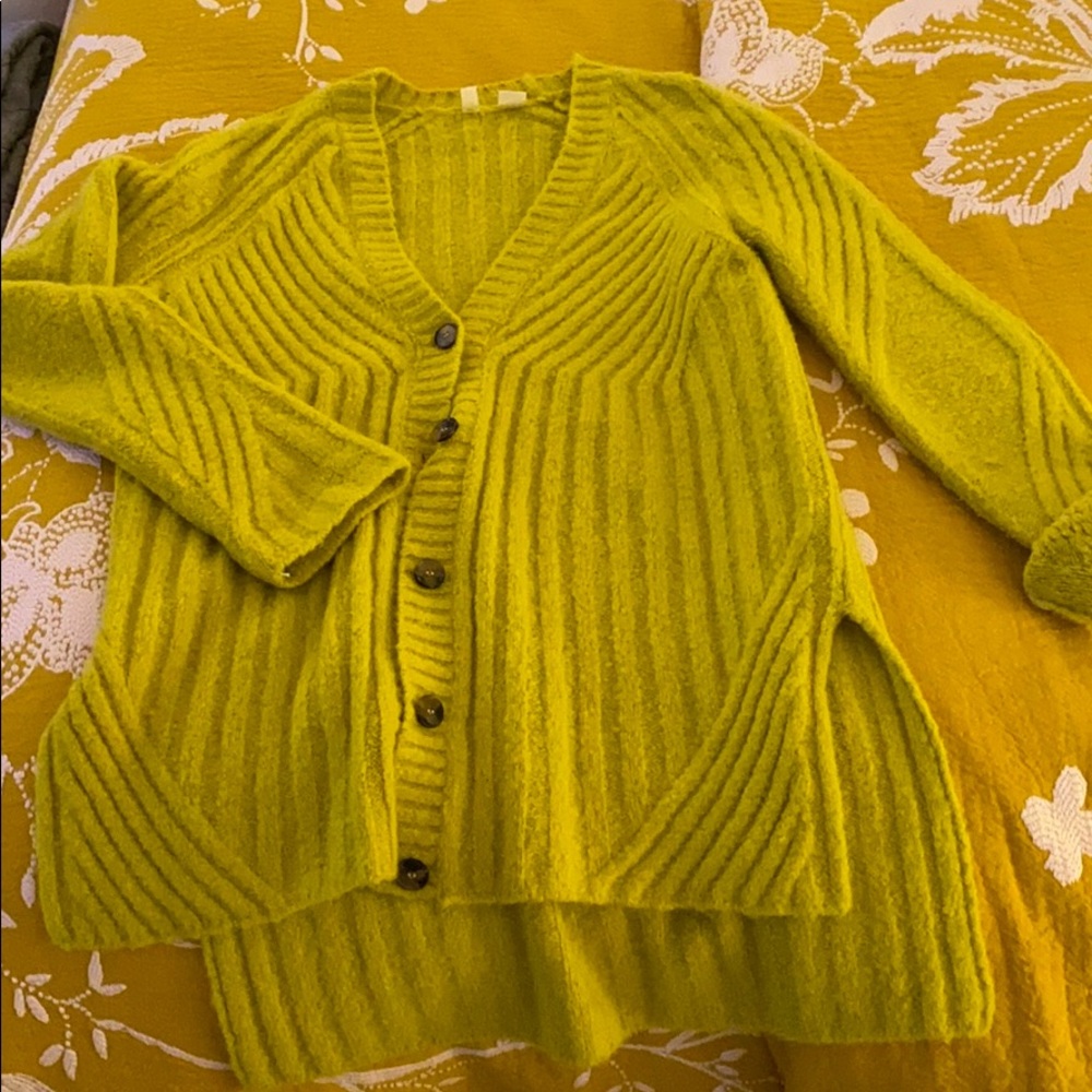Button down yellow sweater cardigan